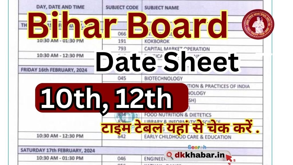 Bihar Board Exam Date Sheet 2025