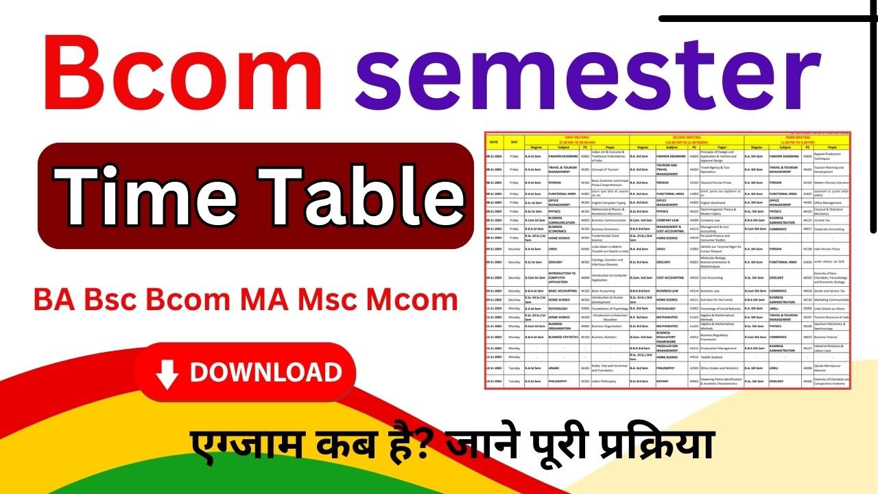 Bcom Semester exam Time Table 2026