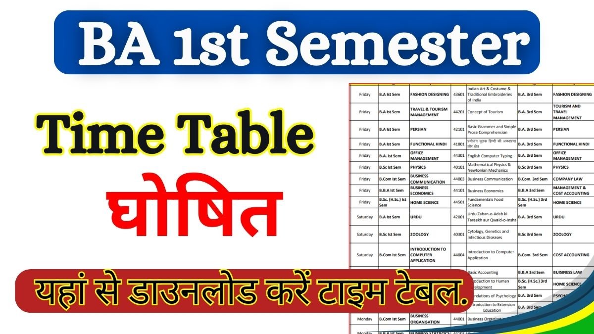 BA 1st Semester Time Table 2026