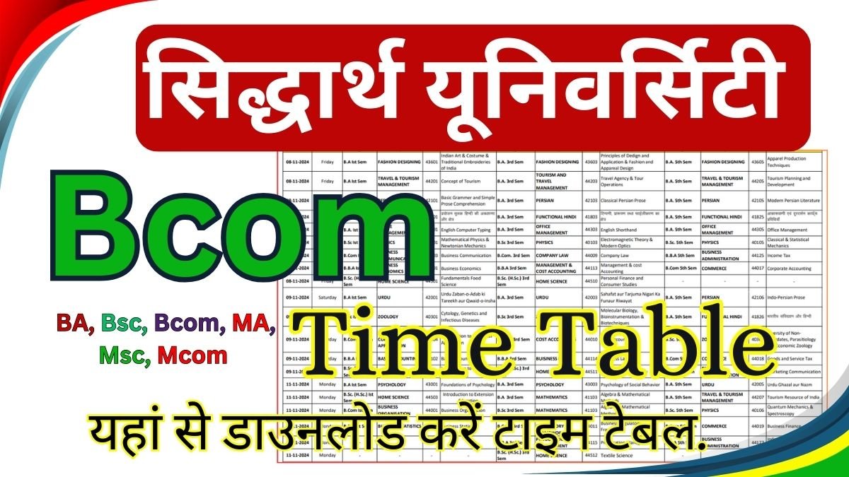 Siddharth University Bcom Time Table 2026
