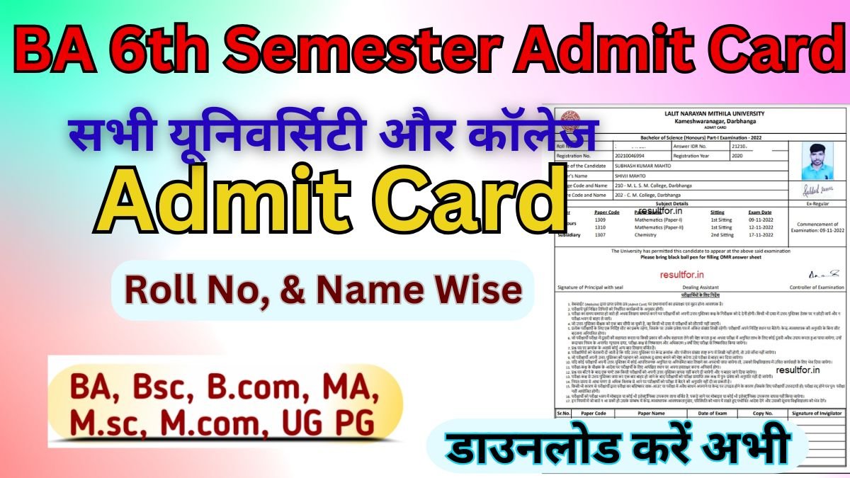 BA 6th Semester Admit Card 2025