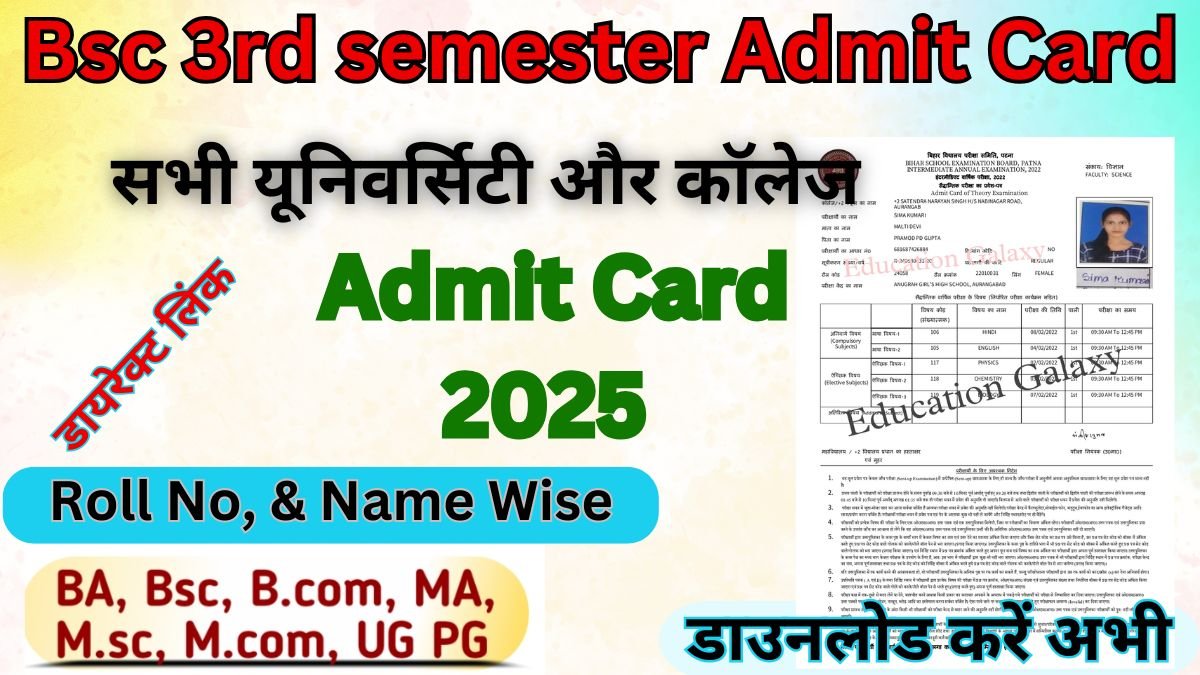 Bsc 3rd semester Admit Card 2026