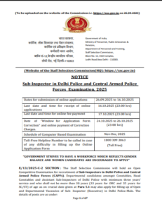 SSC Sub Inspector CPO SI